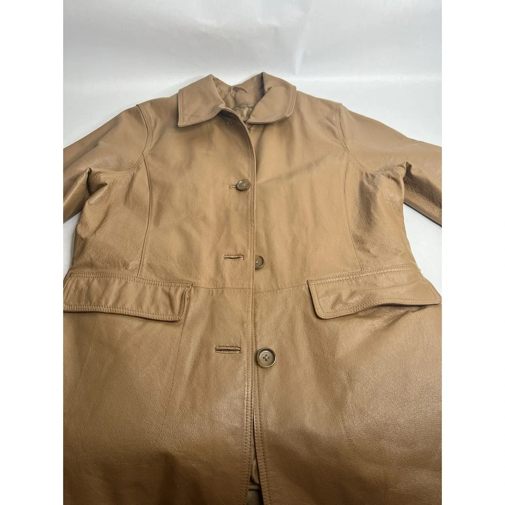 Centigrade Leather‎ Jacket Soft Tan Camel Medium 4 Button Zipper Lined Womens